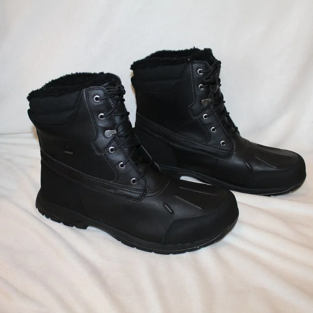 NIB UGG MEN'S FELTON WINTER LEATHER SHEARLING LINED BOOTS‎ BLACK